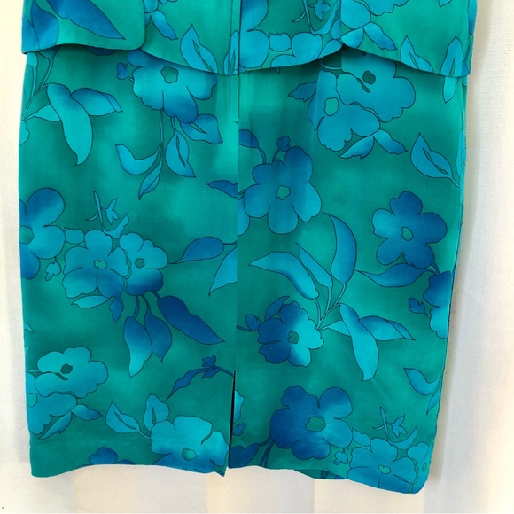 Silk dress Maggy London beautiful
 Floral Blue green sheath Vintage 12 P - Picture 8 of 9